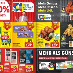 Niemieckie ceny w Lidlu: Ariel od 16.99 zł, Milka Küchlein 1.49 zł, grillowane mięsa od 3.59 zł.
