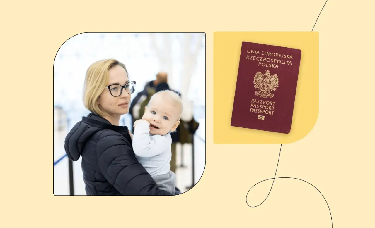 Matka z dzieckiem w podr&oacute;ży, obok polski paszport. Ile ważny jest paszport dla dziecka?